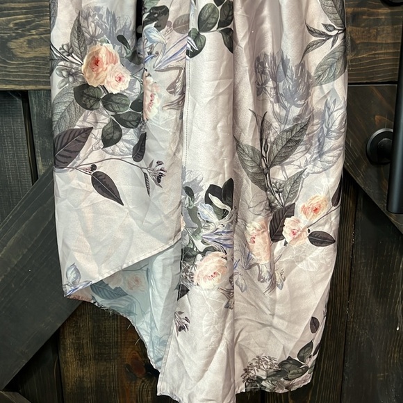 Sheike Halter Dress 8 Grey Silver Floral Satin Maxi Midi Boho Open Back Tie - Picture 4 of 11